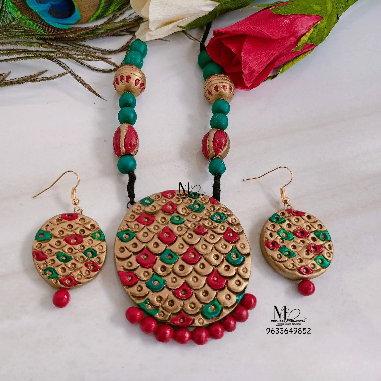 Red Green Terracotta Necklace Set