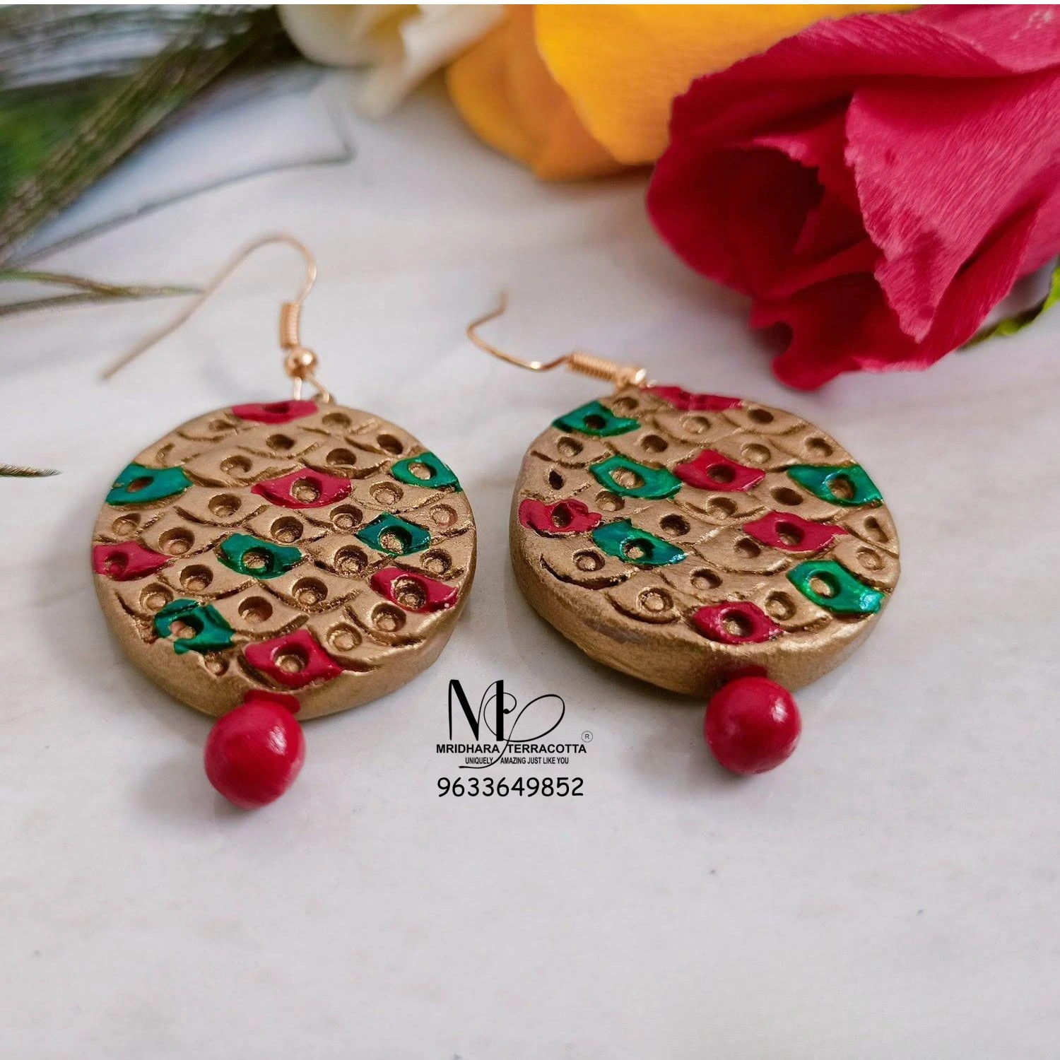 Red Green Terracottra Earrings