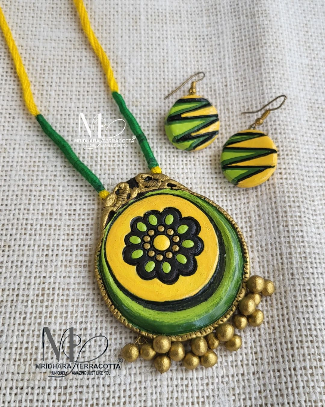 handcrafted yellow green terracotta jewellery